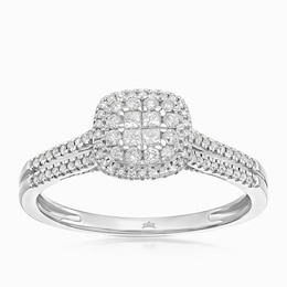 9ct White Gold Princessa Cushion Cluster 0.25ct Diamond Ring