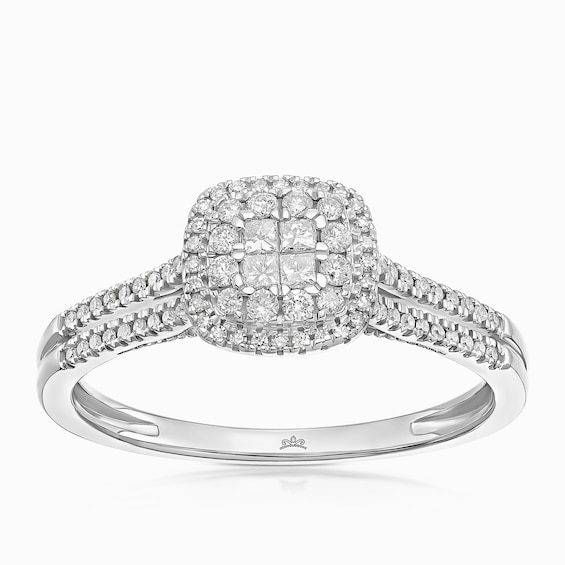 9ct White Gold Princessa Cushion Cluster 0.25ct Diamond Ring
