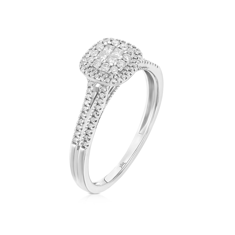 Main Image 2 of 9ct White Gold Princessa Cushion Cluster 0.25ct Diamond Ring