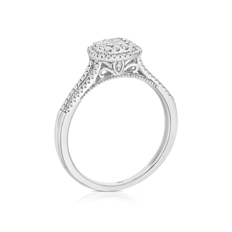 Main Image 3 of 9ct White Gold Princessa Cushion Cluster 0.25ct Diamond Ring