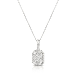 9ct White Gold 0.33ct Diamond Rectangle Cluster Pendant Necklace