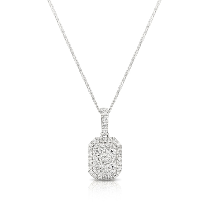 Main Image 1 of 9ct White Gold 0.33ct Diamond Rectangle Cluster Pendant Necklace