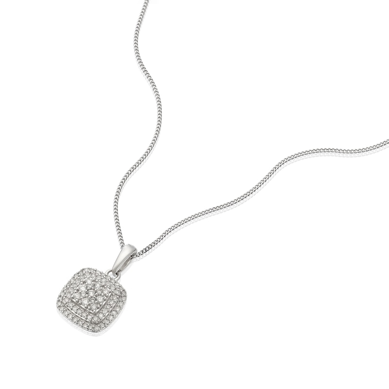 Main Image 2 of 9ct White Gold 0.25ct Diamond Cushion Cluster Pendant Necklace