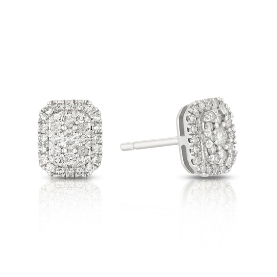 9ct White Gold 0.33ct Diamond Rectangle Cluster Stud Earring