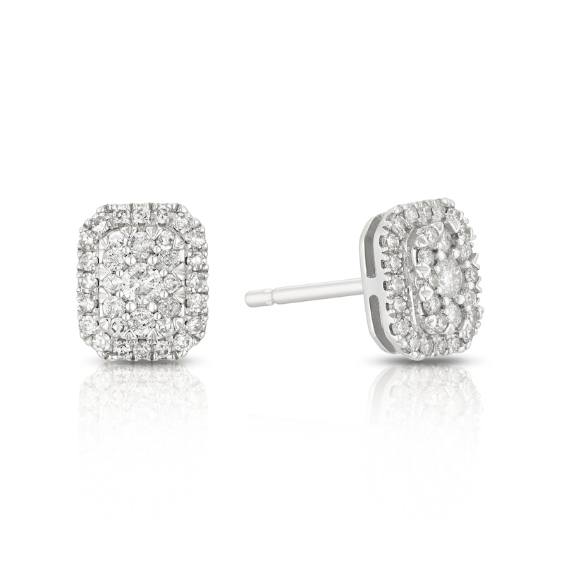 Main Image 1 of 9ct White Gold 0.33ct Diamond Rectangle Cluster Stud Earrings