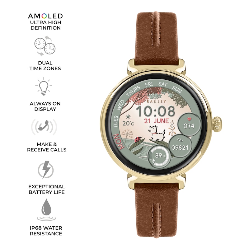 Main Image 2 of Radley Series 48 Women's Amoled Black Dial Congac Leather Strap Smartwatch