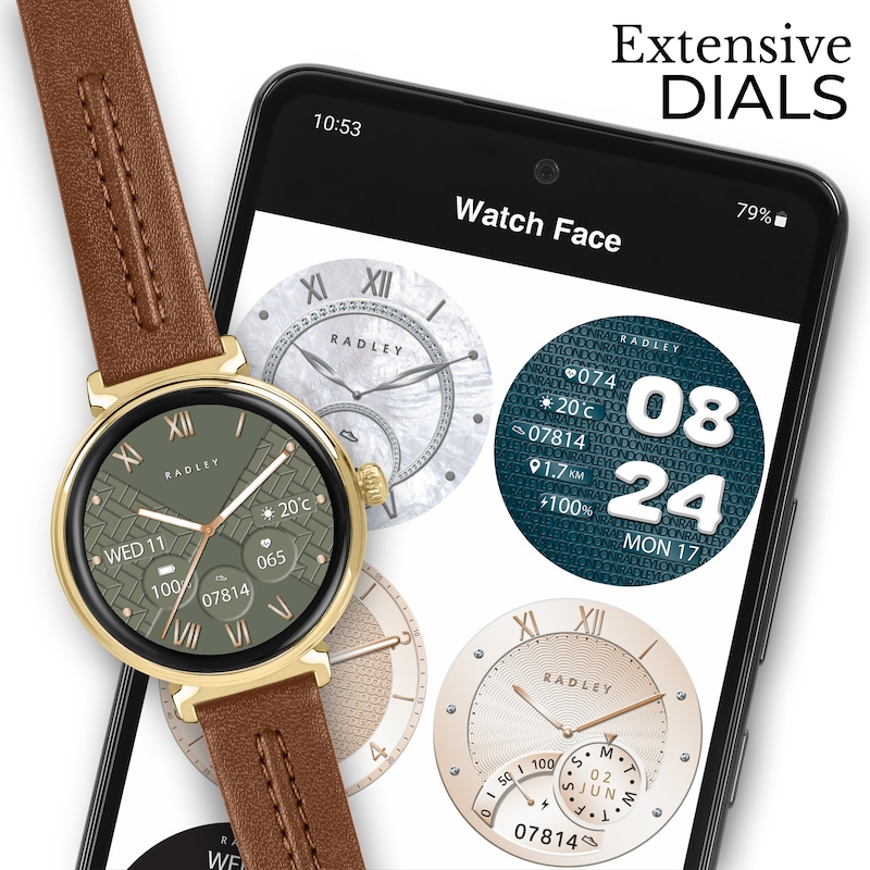 Main Image 4 of Radley Series 48 Women's Amoled Black Dial Congac Leather Strap Smartwatch