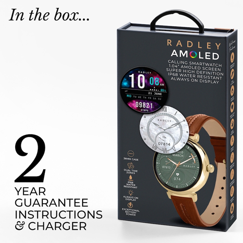 Main Image 6 of Radley Series 48 Women's Amoled Black Dial Congac Leather Strap Smartwatch