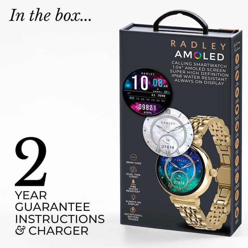 Main Image 6 of Radley Series 48 Women's Amoled Black Dial Gold Tone Stainless Steel Bracelet Smartwatch