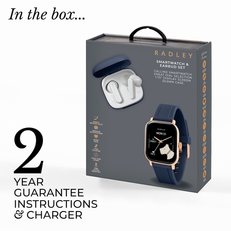 Main Image 6 of Radley Series 56 Women's Black Dial Navy Silicone Strap Smartwatch with True Wireless Earphones