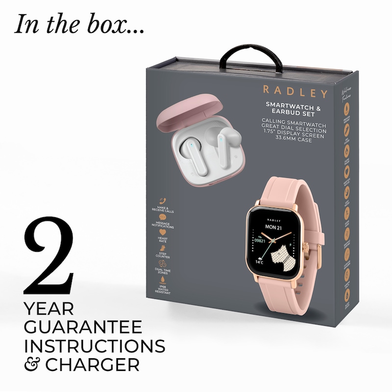 Main Image 6 of Radley Series 56 Women's Black Dial Pink Silicone Strap Smartwatch with True Wireless Earphones
