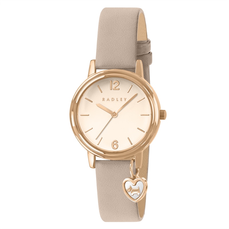 Main Image 1 of Radley Women's Rose Gold Dial Heart Charm Porcini Leather Strap Watch