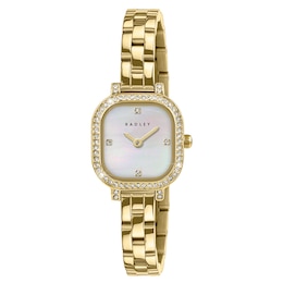 Radley Women's Mother of Pearl Dial Crystal Set Gold Tone Bracelet Watch