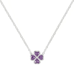 Radley Sterling Silver Cubic Zirconia Purple Heart Flower Necklace