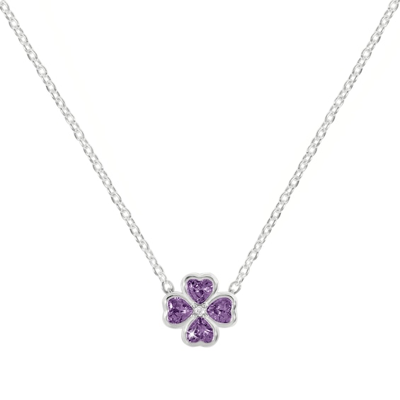 Radley Sterling Silver Cubic Zirconia Purple Heart Flower Ne