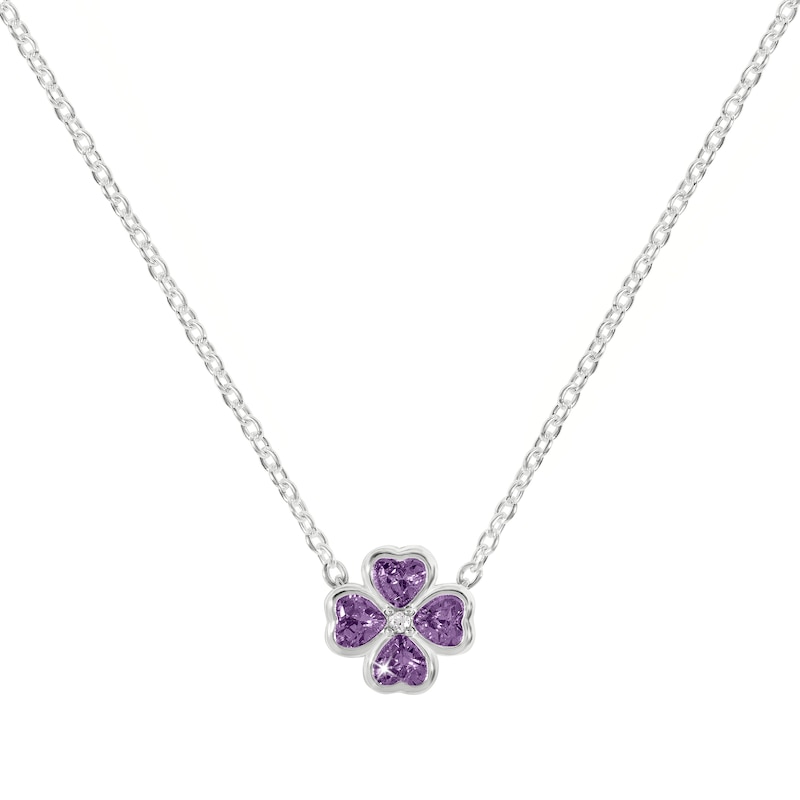 Main Image 1 of Radley Sterling Silver Cubic Zirconia Purple Heart Flower Necklace