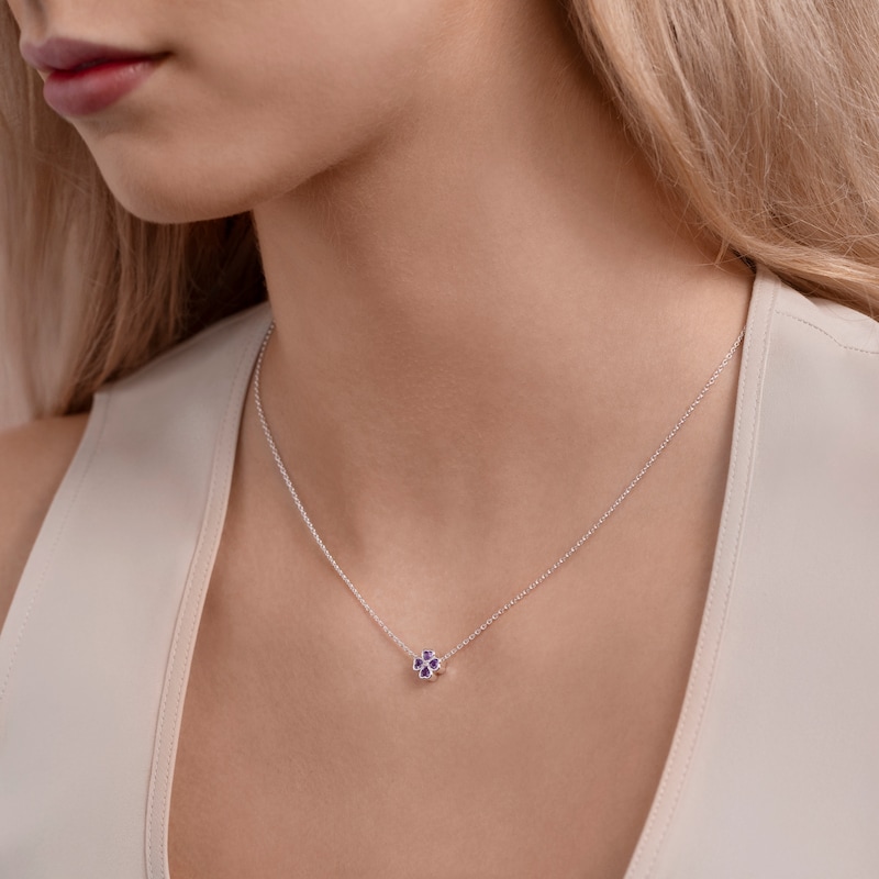 Main Image 3 of Radley Sterling Silver Cubic Zirconia Purple Heart Flower Necklace