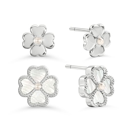 Radley Silver Plated Mother Of Pearl Heart Flower Twinpack Stud Earrings