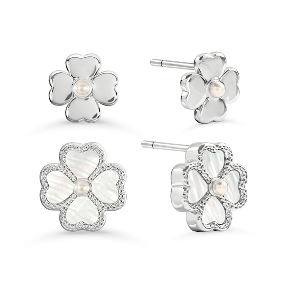 Radley Silver Plated Mother Of Pearl Heart Flower Twinpack S