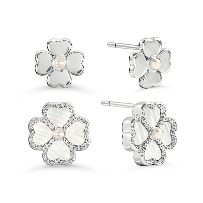 Main Image 1 of Radley Silver Plated Mother Of Pearl Heart Flower Twinpack Stud Earrings