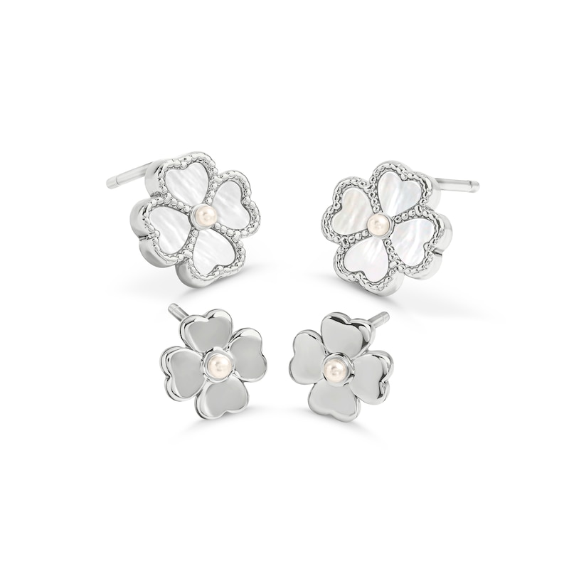 Main Image 2 of Radley Silver Plated Mother Of Pearl Heart Flower Twinpack Stud Earrings