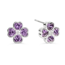Radley Sterling Silver Cubic Zirconia Purple Heart Flower Stud Earrings