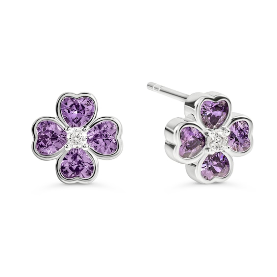 Radley Sterling Silver Cubic Zirconia Purple Heart Flower Stud Earrings