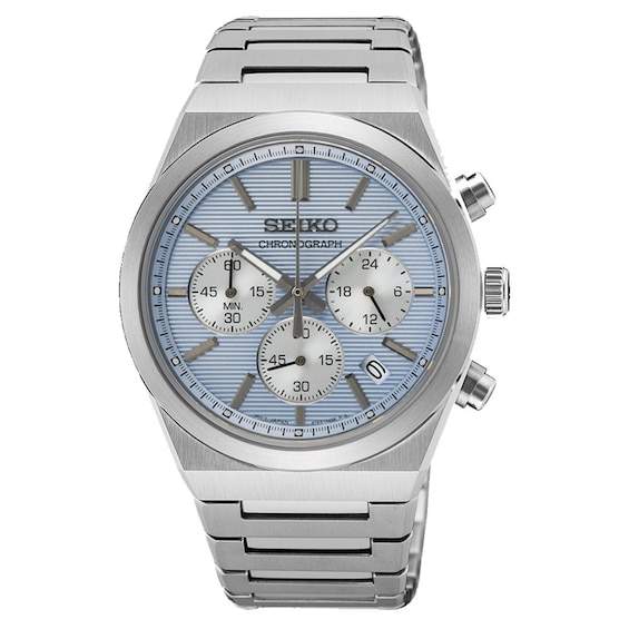 Seiko Essential Time Mens Blue Dial Chronograph Stainless St
