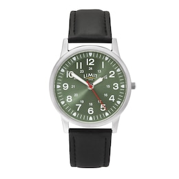 Limit Men's Green Sunray Dial Black PU Strap Watch