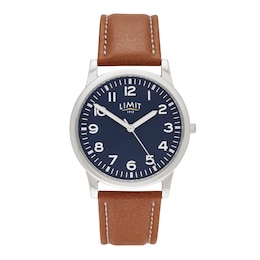 Limit Men's Matte Dark Blue Dial Brown PU Strap Watch