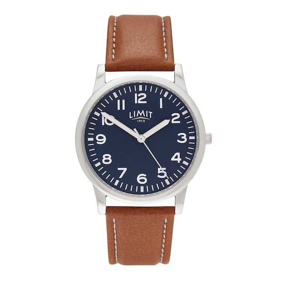 Limit Men's Matte Dark Blue Dial Brown PU Strap Watch