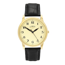 Limit Men's Matte Cream Dial Black Croc Grain PU Strap Watch