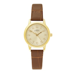 Limit Women's Champagne Dial Brown Croc Grain PU Strap Watch