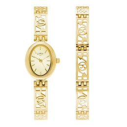 Limit Women's Cream Dial Gold Tone Cutout Bracelet Watch & Matching Gold Tone Cutout Bracelet Set