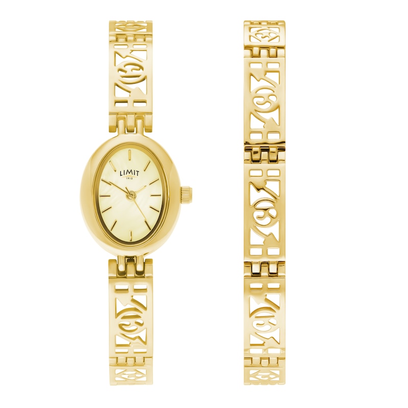 Main Image 1 of Limit Women's Cream Dial Gold Tone Cutout Bracelet Watch & Matching Gold Tone Cutout Bracelet Set