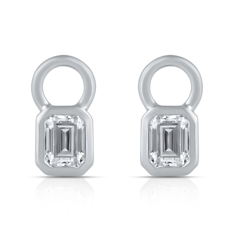 Main Image 1 of HS Edit LOVE & LOCKS Sterling Silver & Cubic Zirconia Emerald Shape Earring Charms
