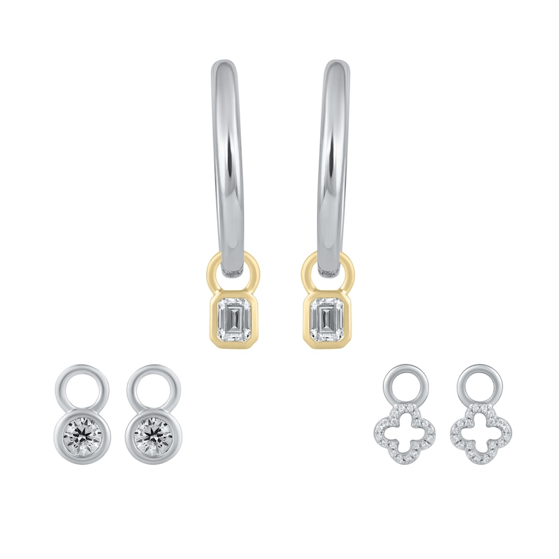 Main Image 2 of HS Edit LOVE & LOCKS Sterling Silver Gold Plated & CZ Emerald Shaped Earring Charms