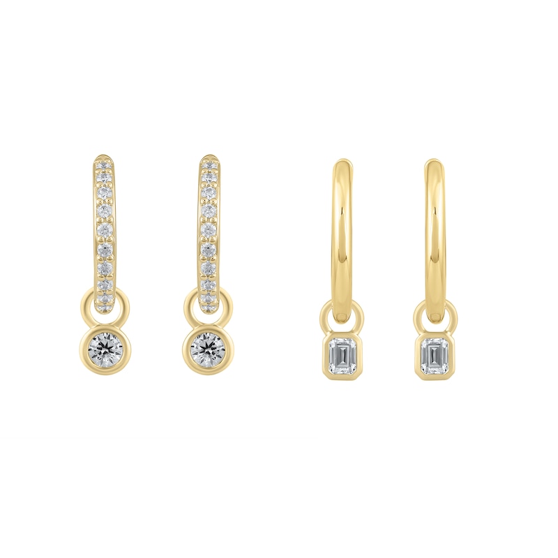Main Image 3 of HS Edit LOVE & LOCKS Sterling Silver Gold Plated & CZ Emerald Shaped Earring Charms