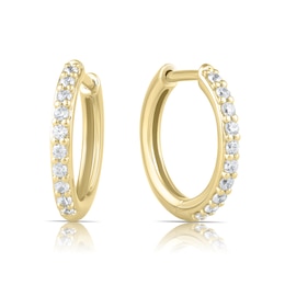 HS Edit LOVE & LOCKS Sterling Silver Gold Plated & Cubic Zirconia 15mm Hoop Earrings