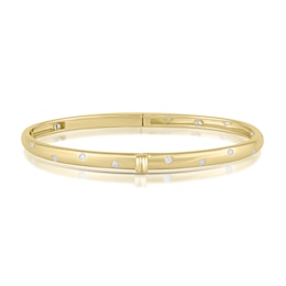 HS Edit LOVE & LOCKS Sterling Silver Gold Plated & Cubic Zirconia Dot Hinge Bangle
