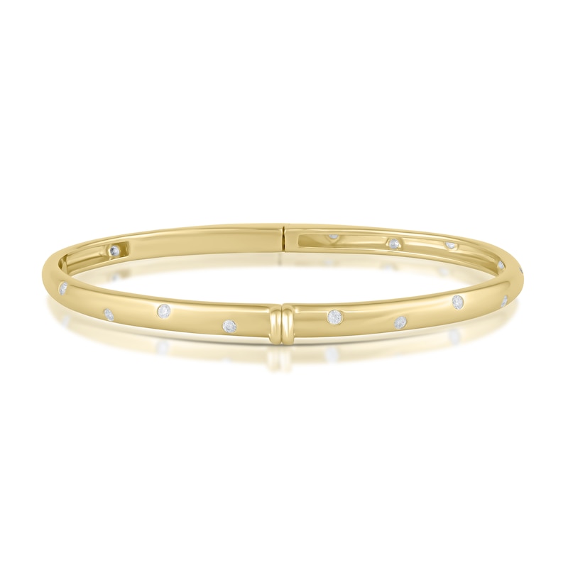 Main Image 1 of HS Edit LOVE & LOCKS Sterling Silver Gold Plated & Cubic Zirconia Dot Hinge Bangle