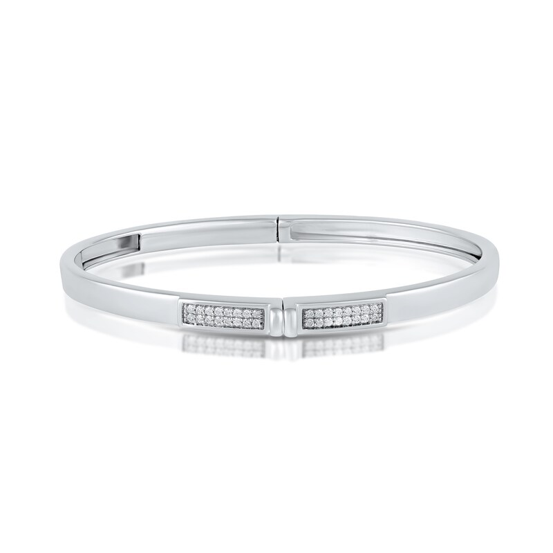 Main Image 1 of HS Edit LOVE & LOCKS Sterling Silver & Cubic Zirconia Pavé Hinge Bangle