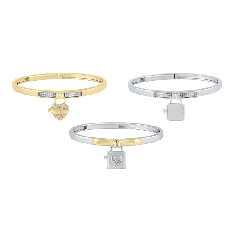 Main Image 2 of HS Edit LOVE & LOCKS Sterling Silver & Cubic Zirconia Pavé Hinge Bangle