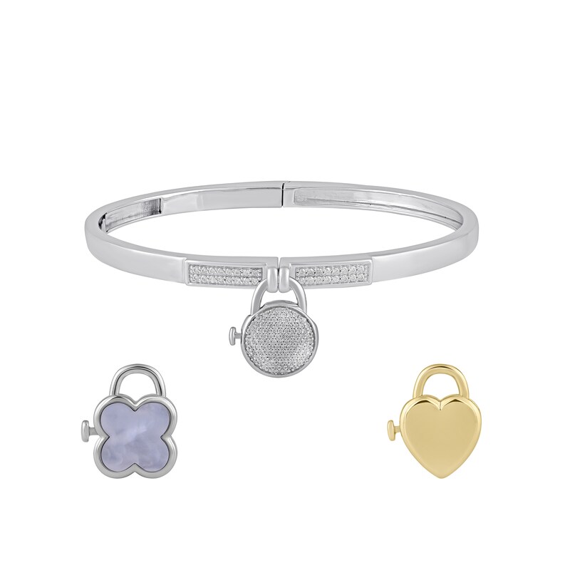 Main Image 3 of HS Edit LOVE & LOCKS Sterling Silver & Cubic Zirconia Pavé Hinge Bangle