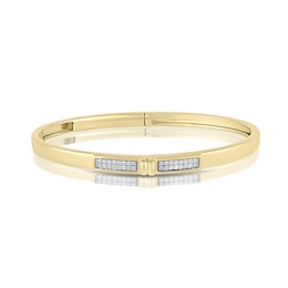 HS Edit LOVE & LOCKS Sterling Silver Gold Plated & Cubic Zirconia Pavé Hinge Bangle