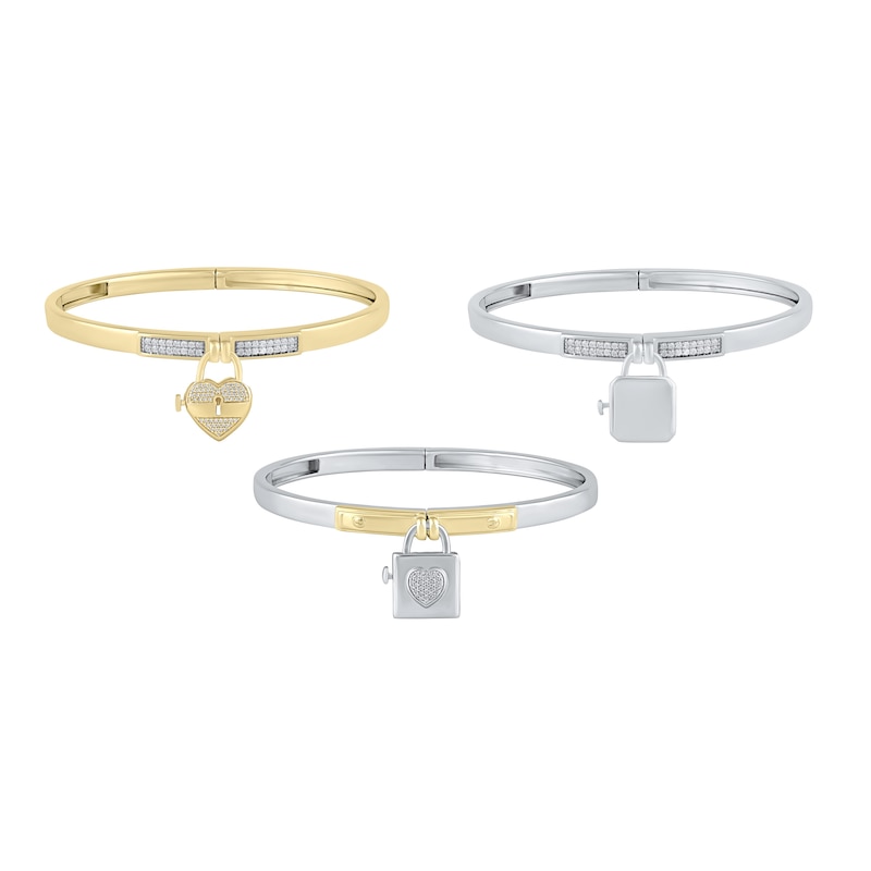 Main Image 2 of HS Edit LOVE & LOCKS Sterling Silver Gold Plated & Cubic Zirconia Pavé Hinge Bangle