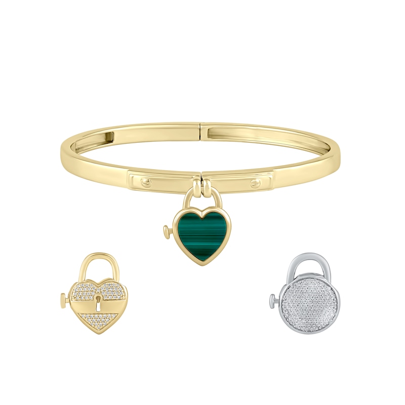 Main Image 2 of HS Edit LOVE & LOCKS Sterling Silver Gold Plated & Malachite Heart Padlock Charm