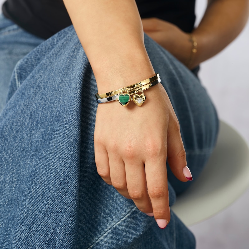 Main Image 3 of HS Edit LOVE & LOCKS Sterling Silver Gold Plated & Malachite Heart Padlock Charm