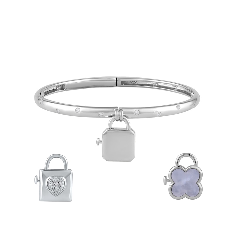 Main Image 2 of HS Edit LOVE & LOCKS Sterling Silver & Mother Of Pearl Clover Padlock Charm