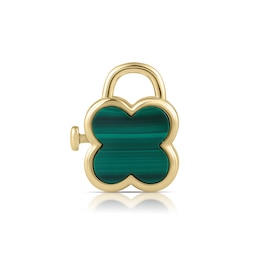 HS Edit LOVE & LOCKS Sterling Silver Gold Plated & Malachite Clover Padlock Charm